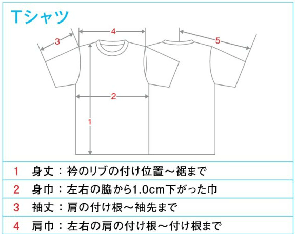 Tシャツサイズ寸法